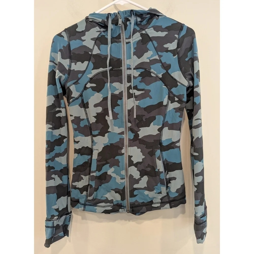 Lululemon Hooded Define Jacket Nulu In Camo Tidewater Teal Multi Size 6